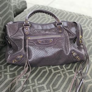 Balenciaga Purple Perforated Leather Shoulder Bag